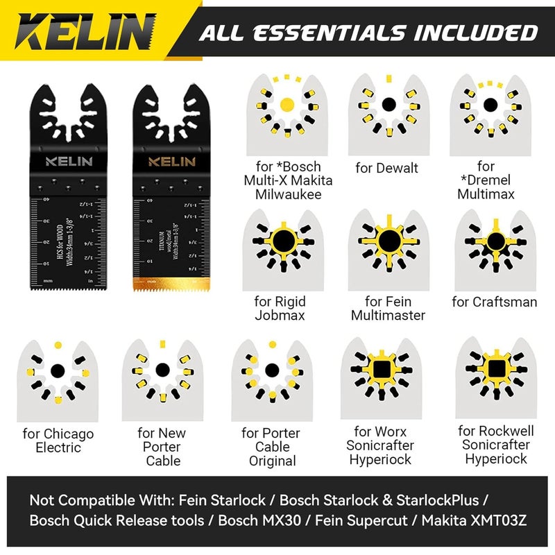 KELIN 118 PCS Multitool Blade Kits Cutting and Sandpaper Oscillating Tool Accessories Universal Oscillating Saw Blades 13 Types Blades Compatible with Dewalt Bosch Dremel Milwaukee - Image 2